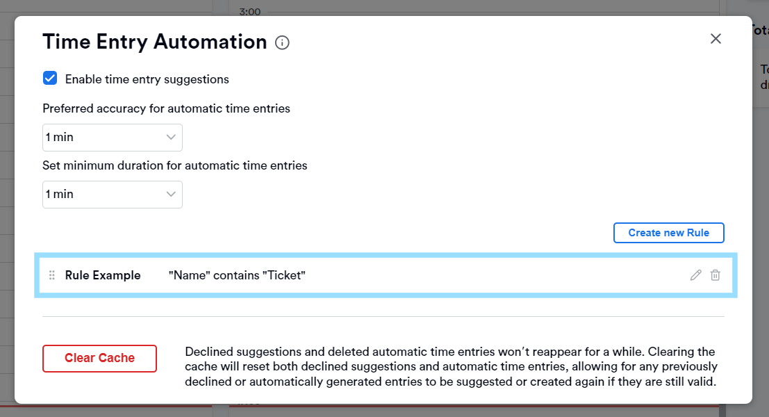 Rules for automatic time entries